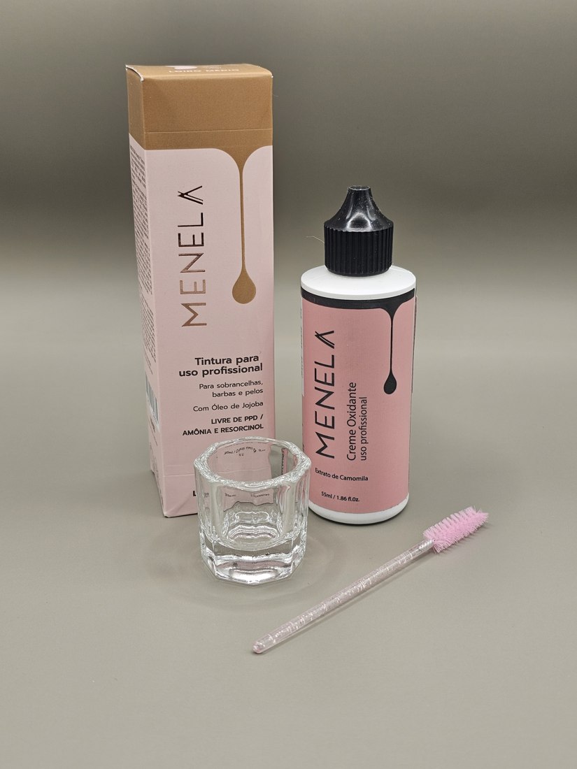 Menela hair tinting kit with box, bottle and applicator