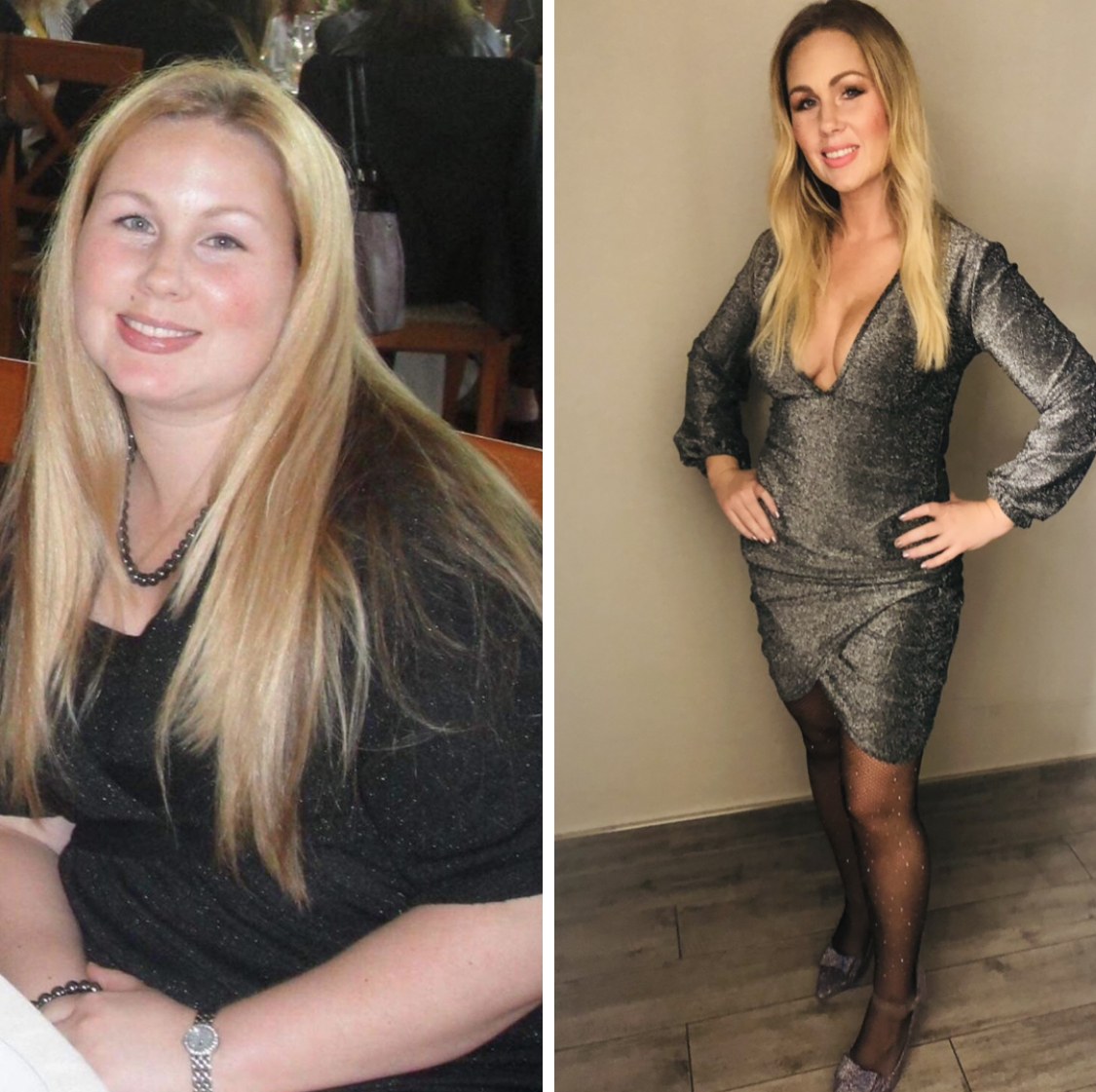 Bridget, before and after her transformation