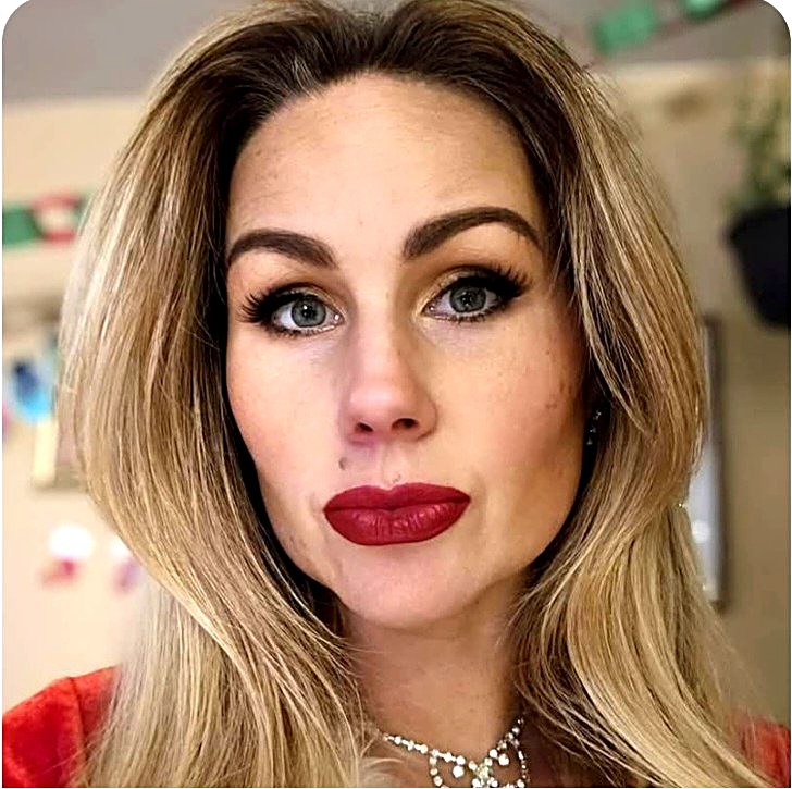 Bridget wearing her red lip look
