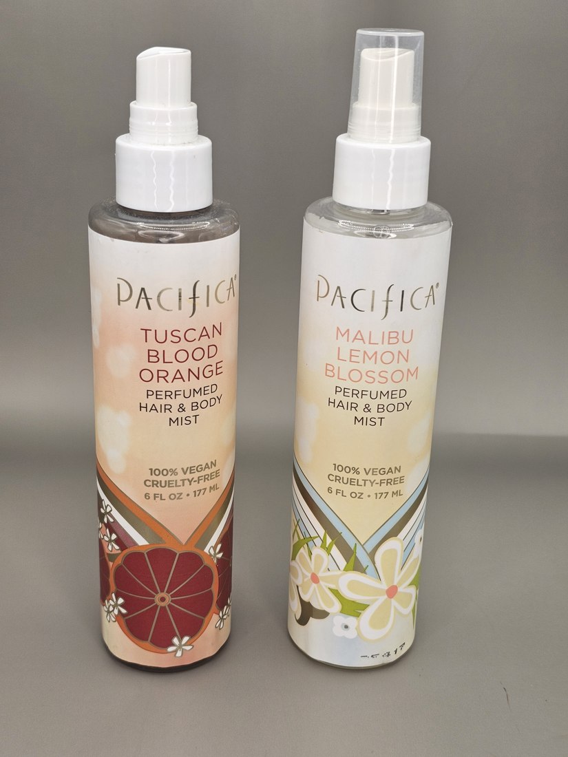 Pacifica hair and body mists in Tuscan Blood Orange and Malibu Lemon Blossom